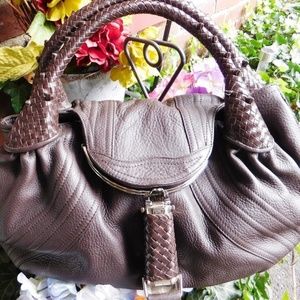 XLarge Fendi Brown Leather Woven Spy Bag